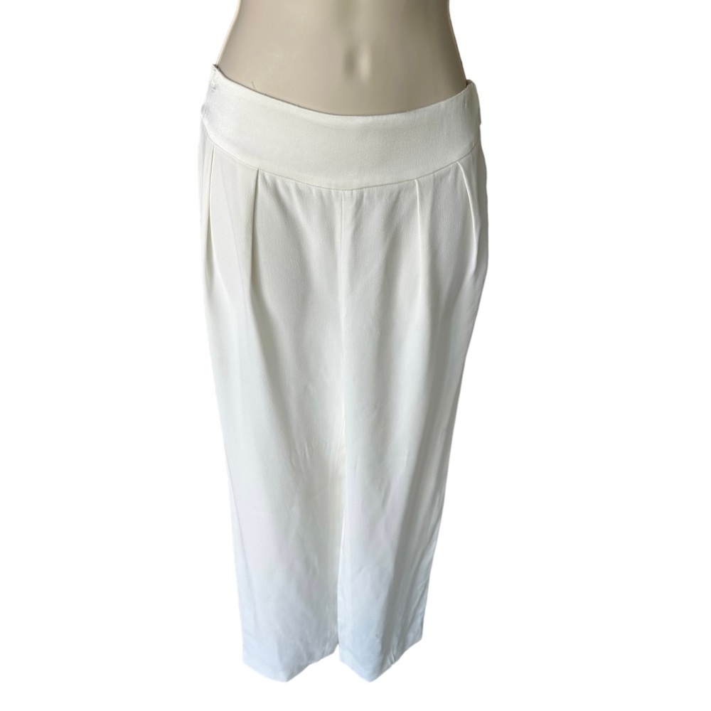 White Pleated Wide Leg Trouser Pants